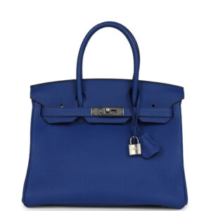 Pre-owned Hermes Birkin 30 Bleu Royal Togo Palladium Hardware
