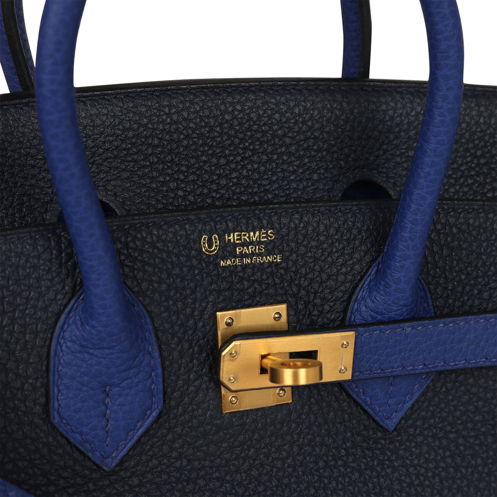 Hermes Special Order (HSS) Birkin 25 Bi-Color Bleu Nuit and Bleu Electric Togo Brushed Gold Hardware - Image 8