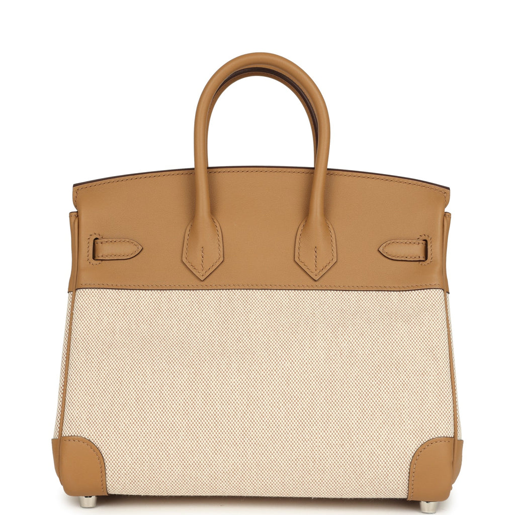 Hermes Birkin 25 Ecru and Beige Toile H Canvas and Biscuit Swift Palladium Hardware - Image 5