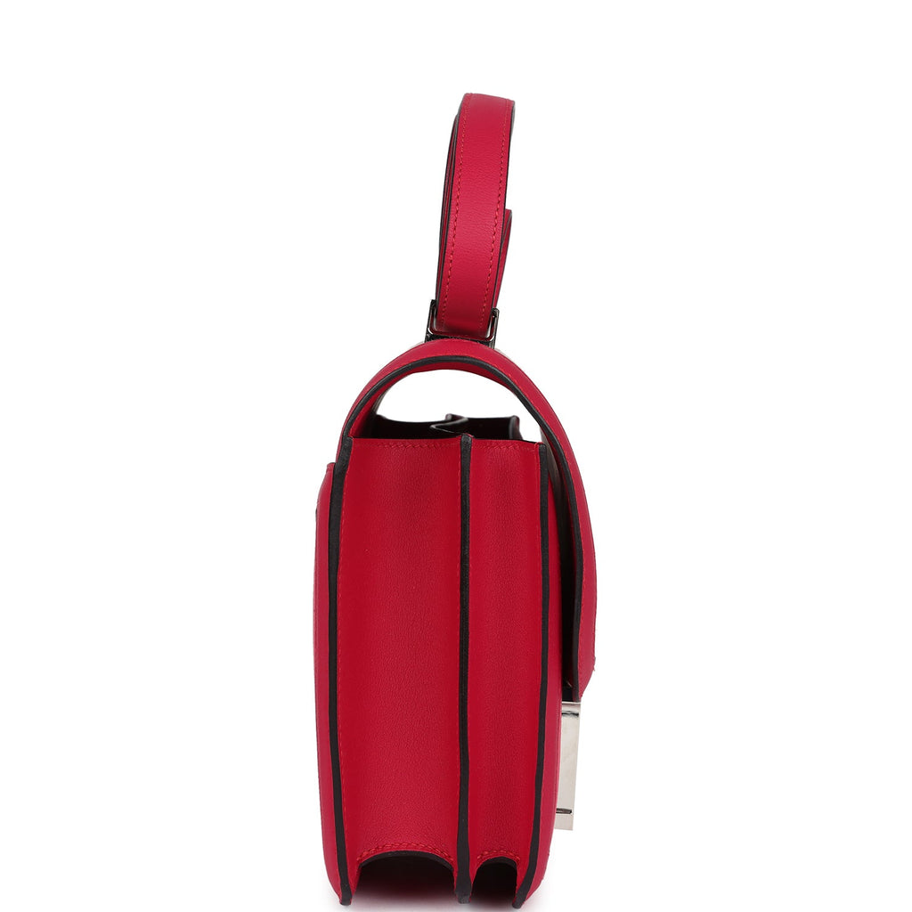 Pre-owned Hermes Constance 24 Rose Shocking and Ecru Toile H Berline and Framboise Swift Palladium Hardware - Image 4