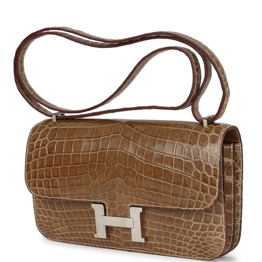 Pre-owned Hermes Constance Elan Ficelle Shiny Niloticus Crocodile Palladium Hardware - Image 6