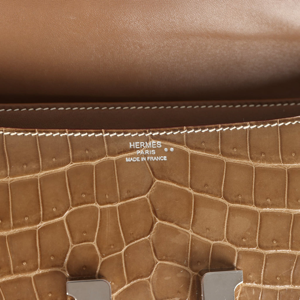 Pre-owned Hermes Constance Elan Ficelle Shiny Niloticus Crocodile Palladium Hardware - Image 9