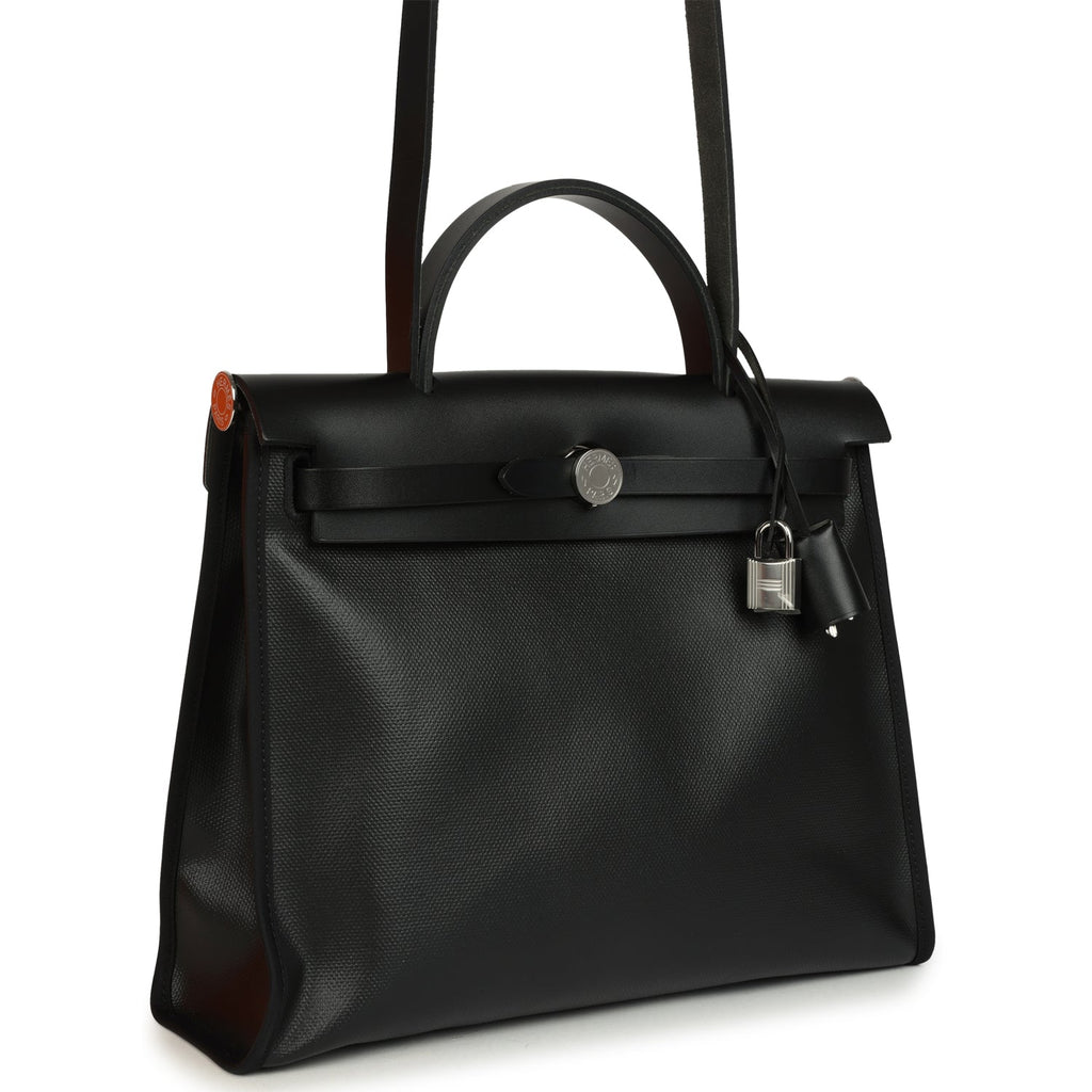 Hermes Herbag Zip PM 31 Black and Ecru Toile H Berline and Black Vache Hunter Palladium Hardware - Image 3