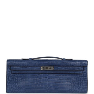 Hermes Kelly Cut Bleu De Malte Matte Porosus Crocodile Palladium Hardware
