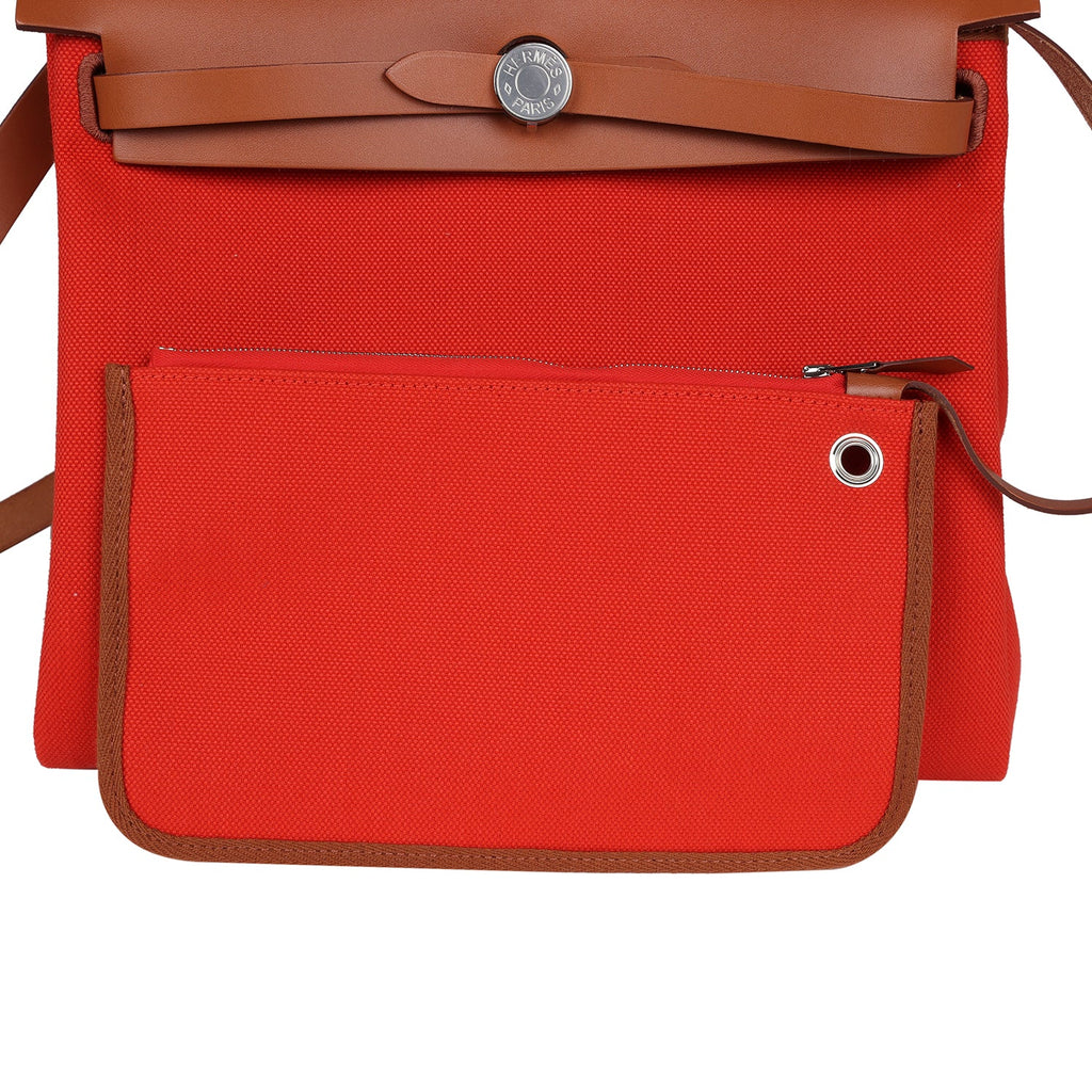 Hermes Herbag Zip PM 31 Capucine Toile Militaire & Fauve Vache Hunter Palladium Hardware - Image 11