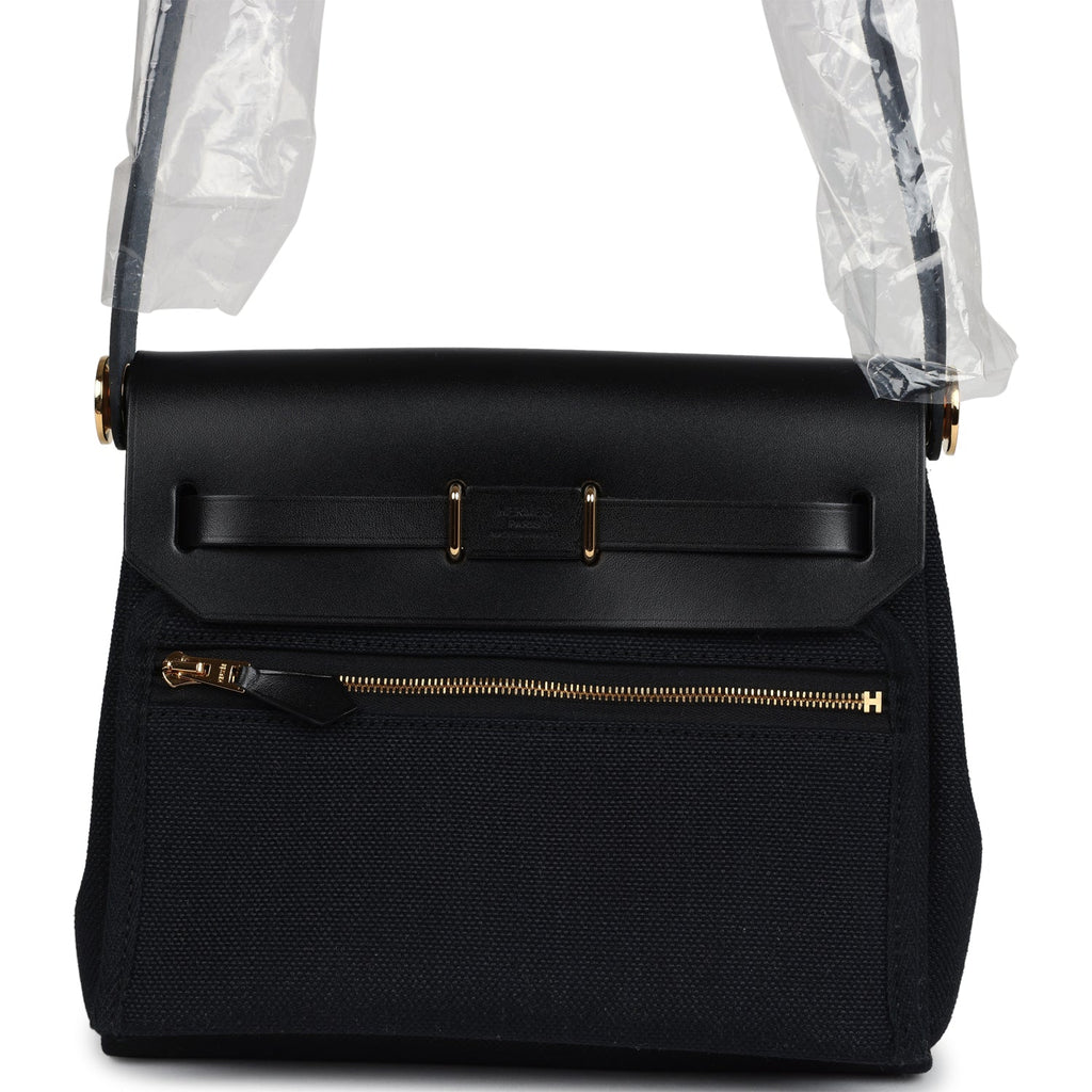 Hermes Herbag Zip 20 Mini Black Toile Militaire Canvas and Black Vache Hunter Gold Hardware - Image 5