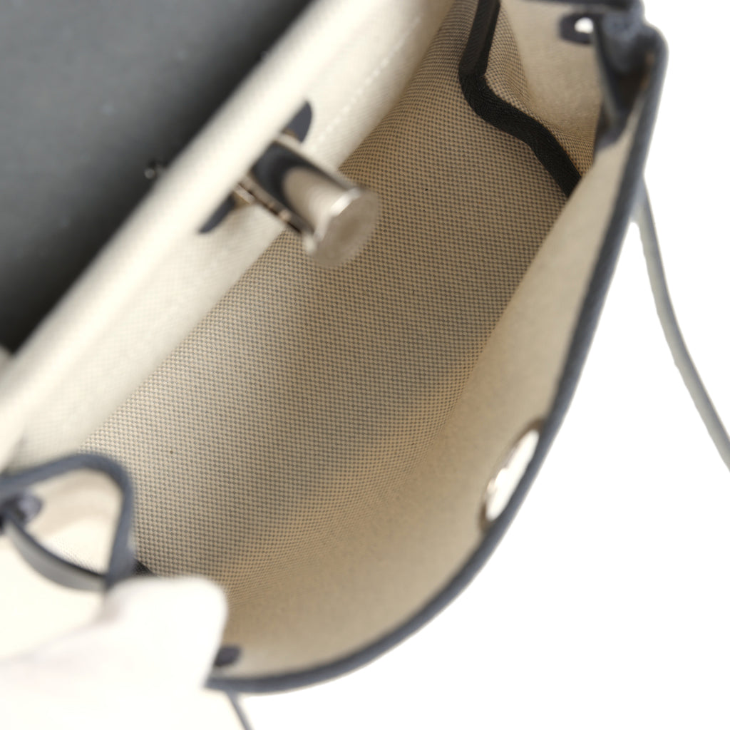 Hermes Herbag Zip 20 Mini Ecru and Bleu Glacier Toile H Canvas and Ardoise Vache Hunter Palladium Hardware - Image 11