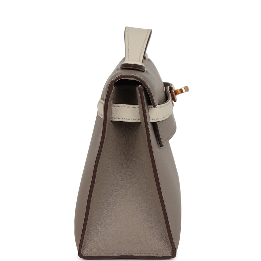 Hermes Special Order (HSS) Kelly Pochette Gris Asphalte and Beton Swift Rose Gold Hardware - Image 4