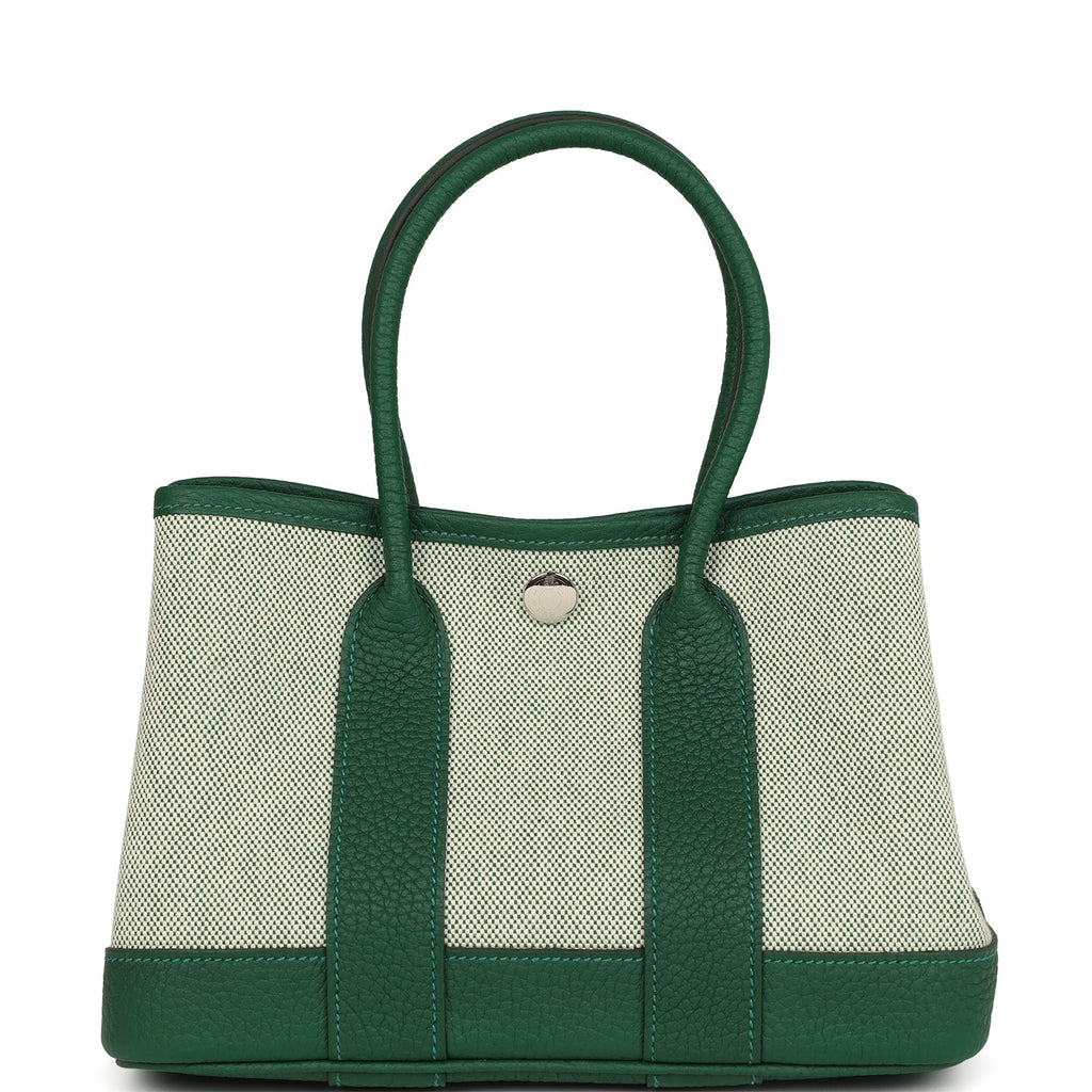 Hermes Garden Party Neo 23 Vert Moyen-Ecru Toile H Canvas and Vert Moyen Negonda Palladium Hardware