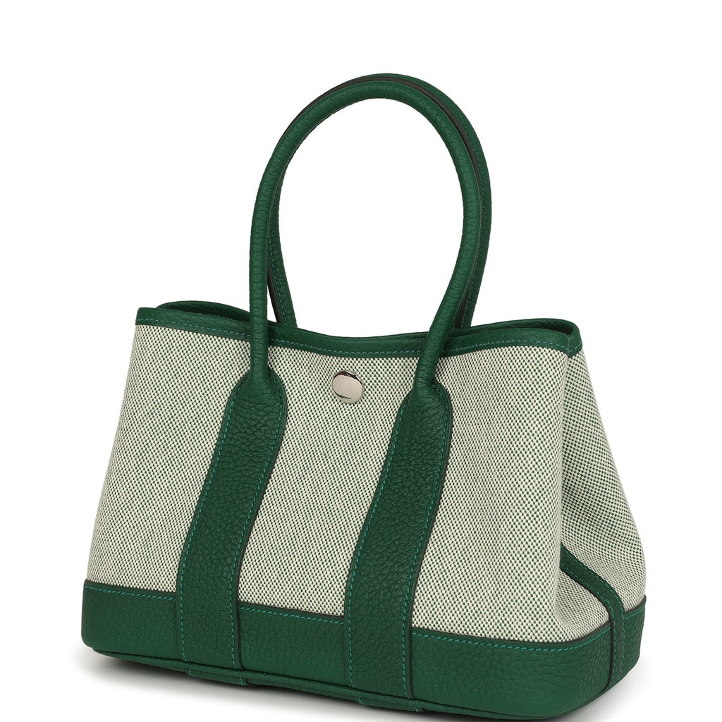 Hermes Garden Party Neo 23 Vert Moyen-Ecru Toile H Canvas and Vert Moyen Negonda Palladium Hardware - Image 6
