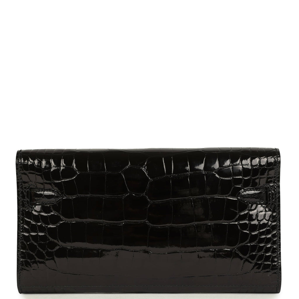 Pre-owned Hermes Kelly Wallet To Go Black Shiny Alligator Gold Hardware - Image 5