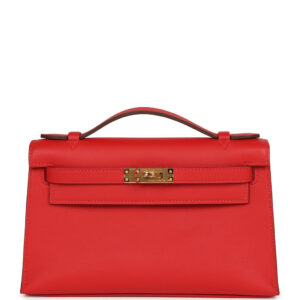 Hermes Kelly Pochette Rouge Radieux Swift Gold Hardware