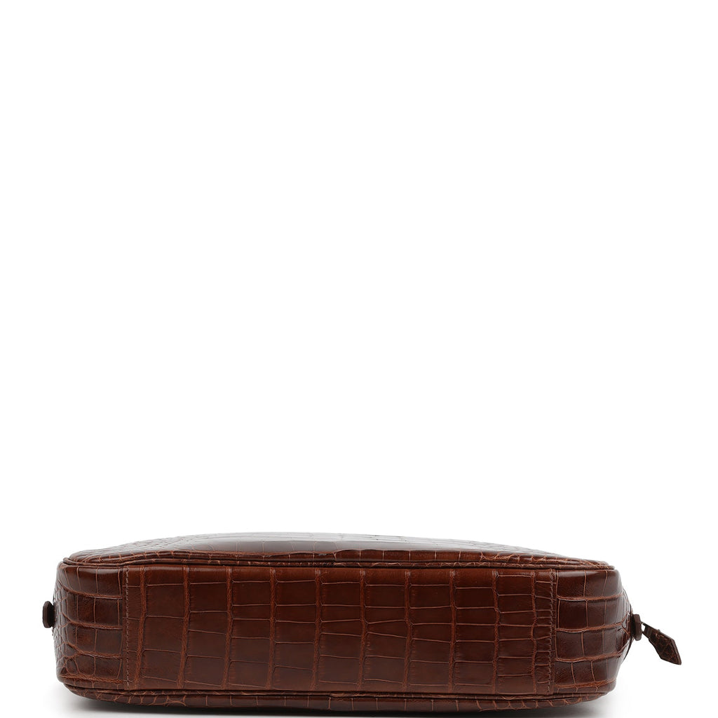 Pre-owned Hermes Plume Elan 28 Miel Shiny Alligator Palladium Hardware - Image 7