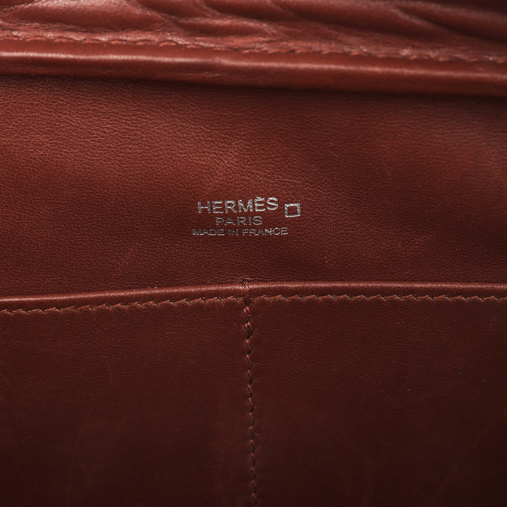 Pre-owned Hermes Plume Elan 28 Miel Shiny Alligator Palladium Hardware - Image 9