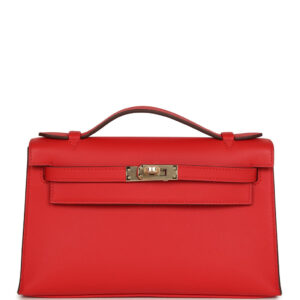 Hermes Special Order (HSS) Kelly Pochette Rouge de Coeur Verso Swift Permabrass Hardware