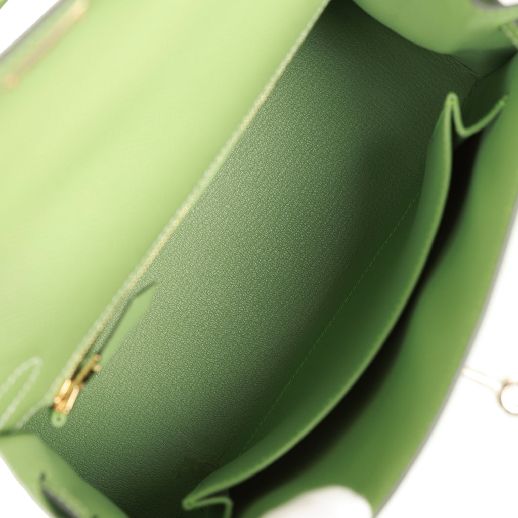Hermes Special Order (HSS) Kelly Sellier 25 Vert Criquet Epsom Permabrass Hardware - Image 9