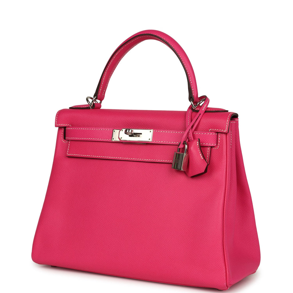 Pre-owned Hermes Kelly Retourne 28 Rose Tyrien Candy Epsom Palladium Hardware - Image 5