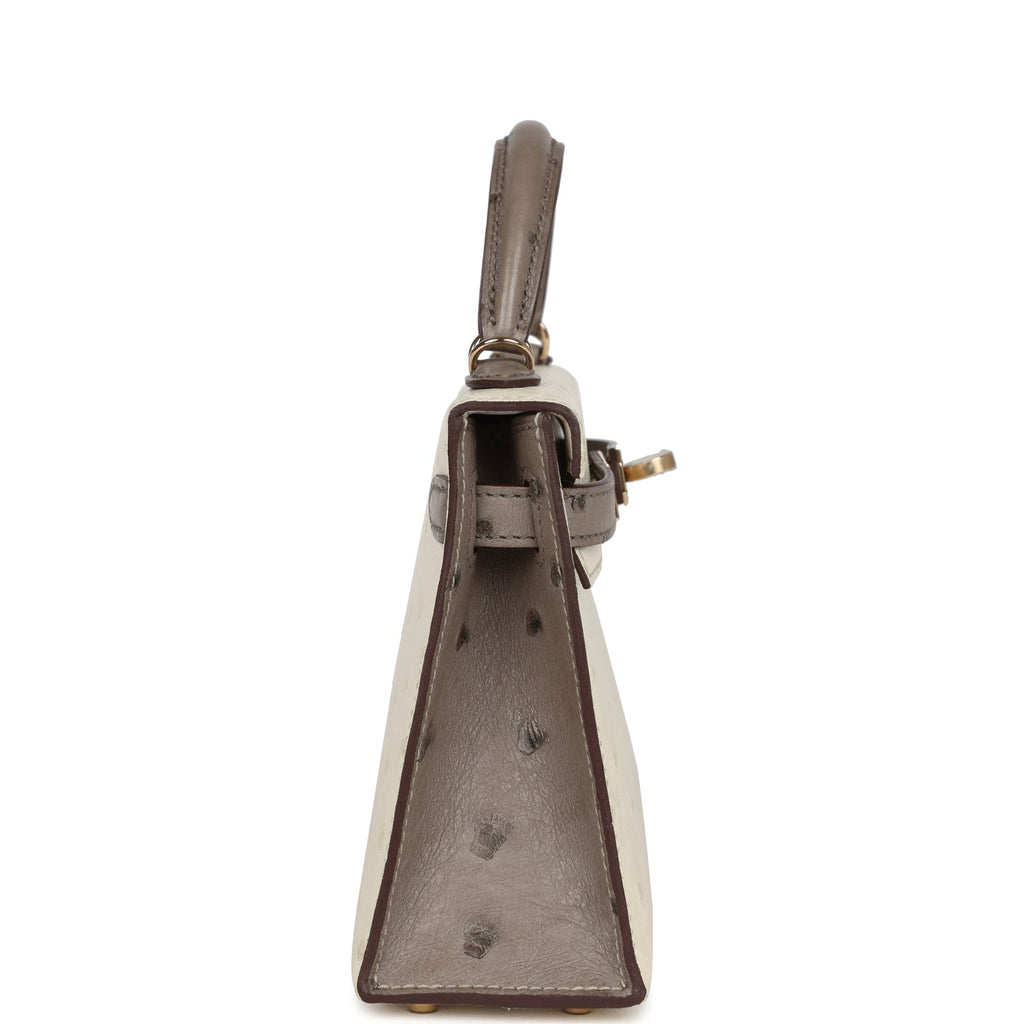 Hermes Special Order (HSS) Kelly Sellier 20 Beton and Gris Tourterelle Ostrich Permabrass Hardware - Image 4