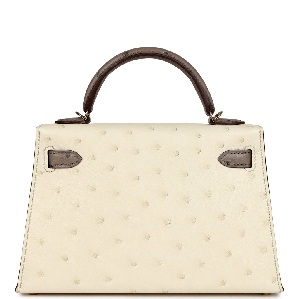 Hermes Special Order (HSS) Kelly Sellier 20 Beton and Gris Tourterelle Ostrich Permabrass Hardware - Image 5