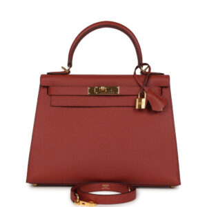 Pre-owned Hermes Kelly Sellier 28 Rouge Venitien Epsom Gold Hardware