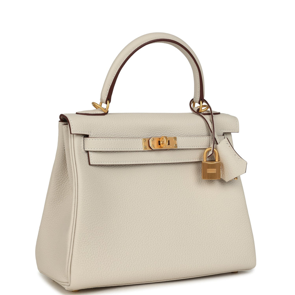 Hermes Special Order (HSS) Kelly Retourne 25 Craie Verso Togo Brushed Gold Hardware - Image 3