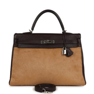 Vintage Hermes Kelly Retourne 35 Ebene Evercalf and Blond Troika Palladium Hardware