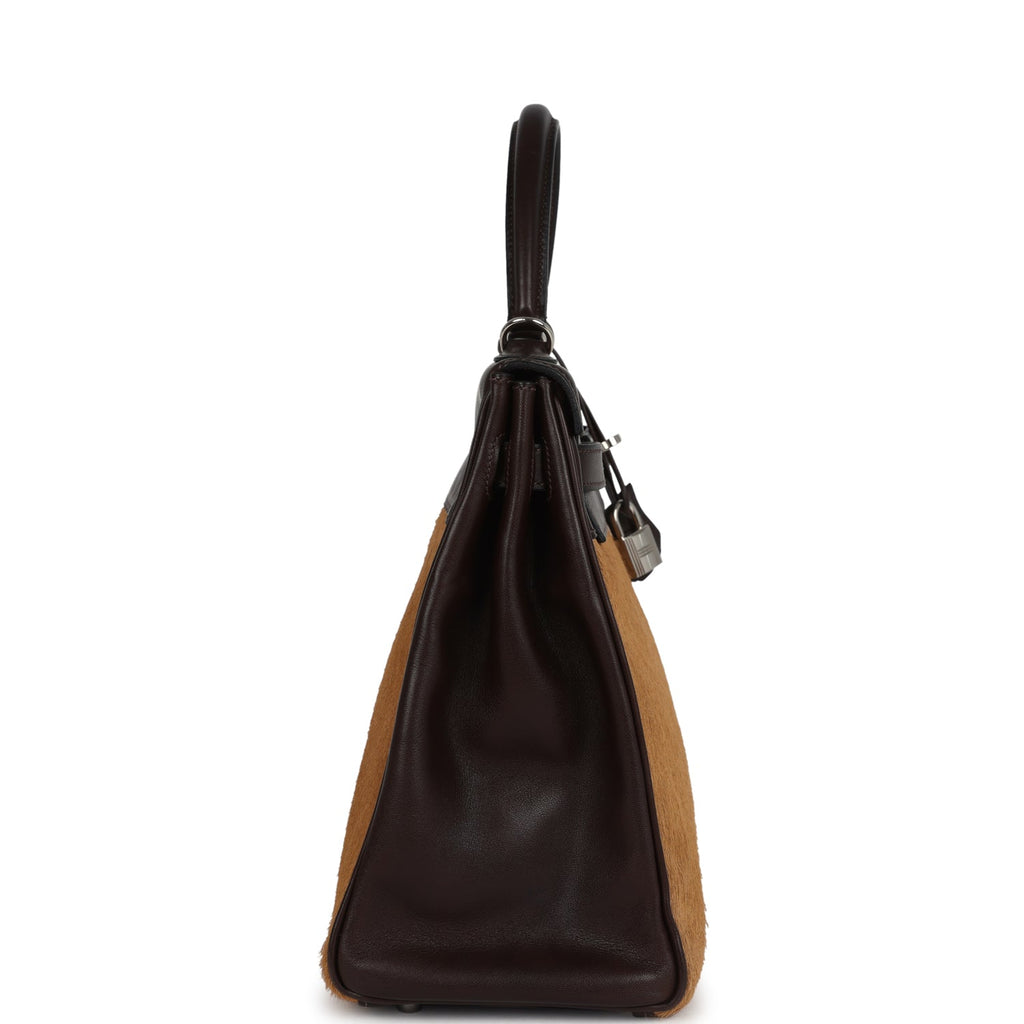 Vintage Hermes Kelly Retourne 35 Ebene Evercalf and Blond Troika Palladium Hardware - Image 4