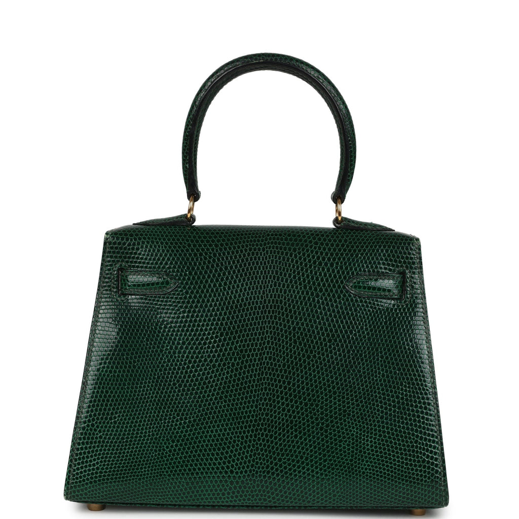 Vintage Hermes Kelly Sellier 20 Vert Fonce Varanus Salvator Lizard Gold Hardware - Image 5