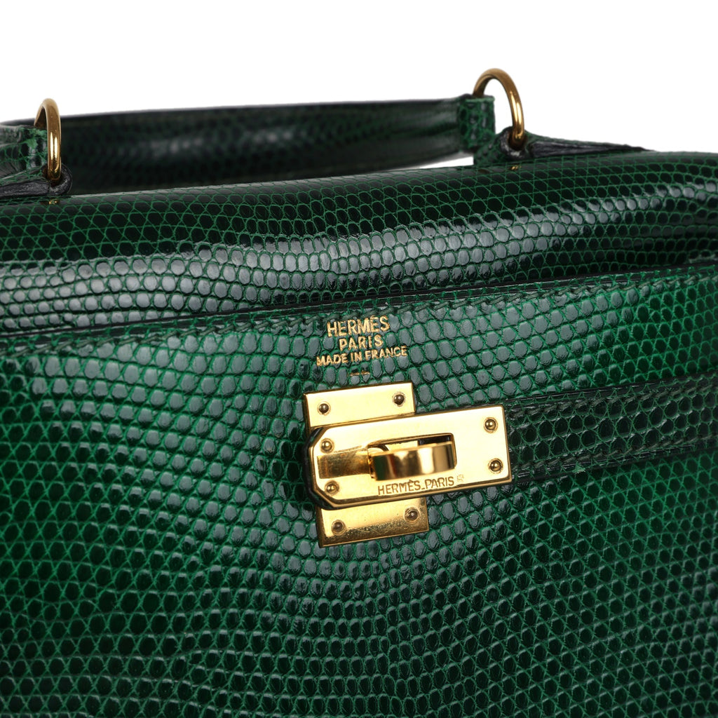 Vintage Hermes Kelly Sellier 20 Vert Fonce Varanus Salvator Lizard Gold Hardware - Image 8