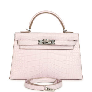 Hermes Kelly Sellier 20 Mauve Pale Boreal Satin Alligator Palladium Hardware