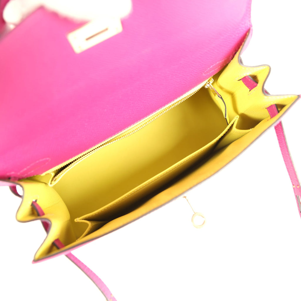 Pre-owned Hermes Special Order (HSS) Kelly Sellier 25 Rose Pourpre Verso Epsom Permabrass Hardware - Image 9