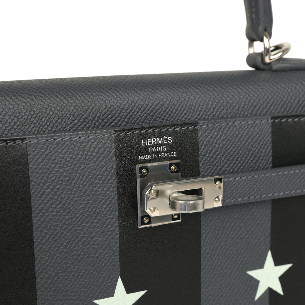 Hermes Kelly Sellier 25 Casaque Etoilee Ardoise Epsom, Black Tadelakt and Vert Peppermint Chevre Mysore Palladium Hardware - Image 8