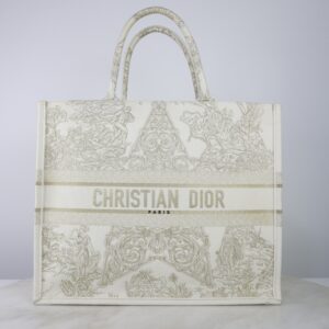 Christian Dior Off White Embroidery Large Book Tote Bag