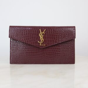 YSL Burgundy Croco Uptown Clutch