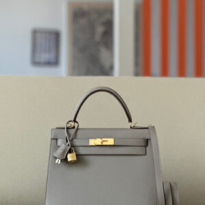 Kelly 28 Epsom Gris Asphalte (M8) Gold Hardware