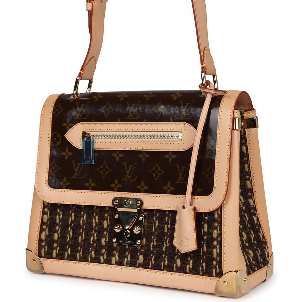 Vintage Louis Vuitton Tweedy Zip GM Brown Monogram Vinyl and Tweed Gold Hardware - Image 6