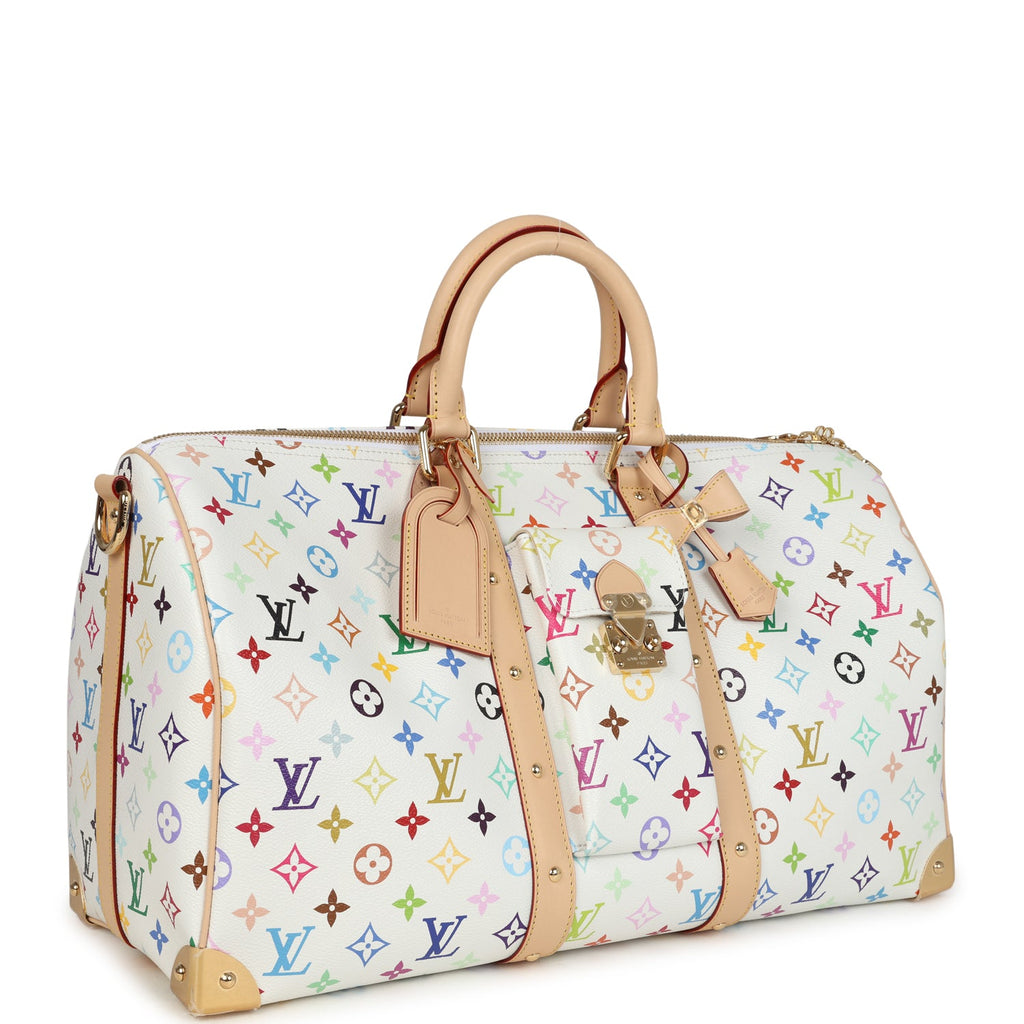 Louis Vuitton X Murakami Keepall Bandouliere 45 White Monogram Multicolored Gold Hardware - Image 3