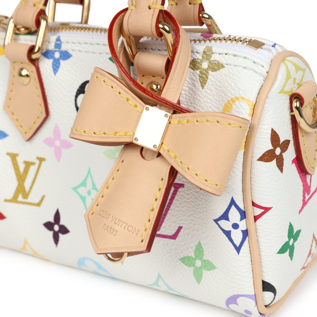 Louis Vuitton X Murakami Nano Speedy Bag White Multicolor Monogram Gold Hardware - Image 8