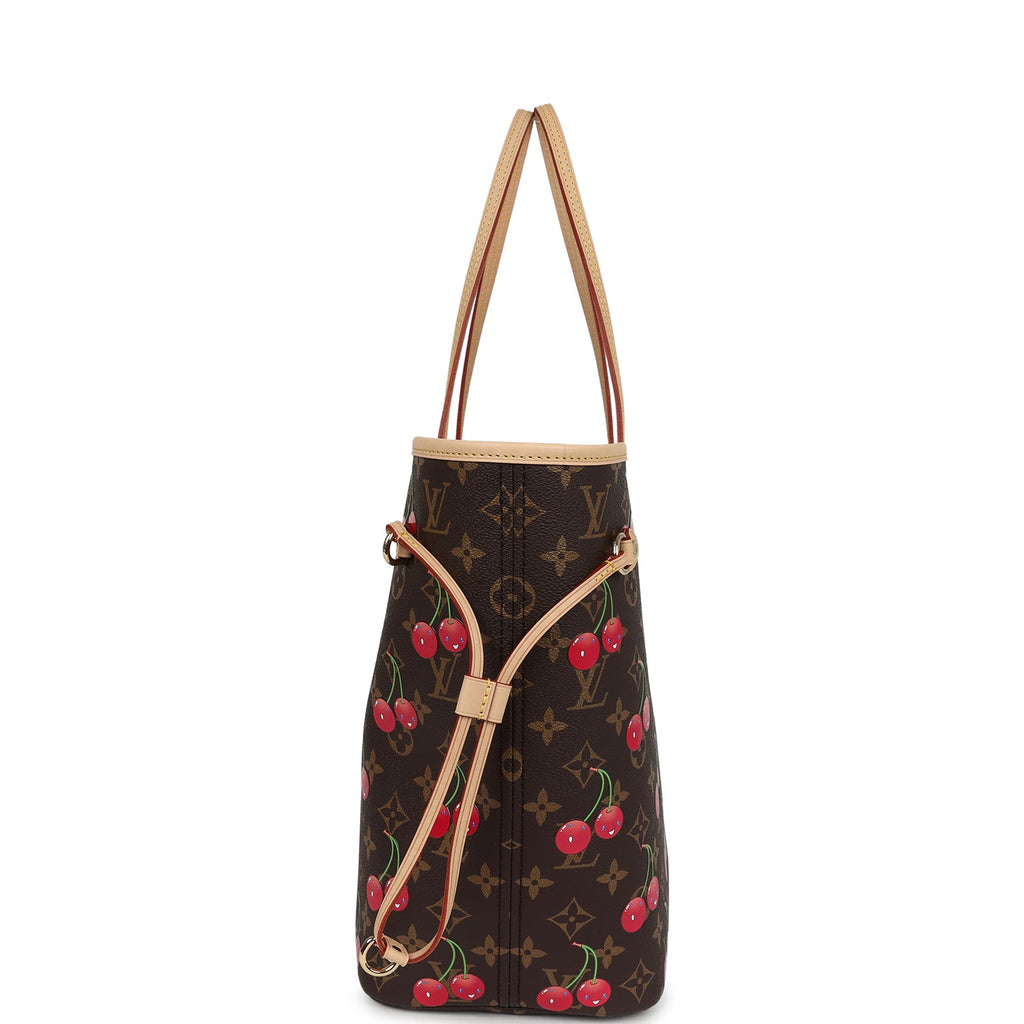 Louis Vuitton X Takashi Murakami Neverfull MM Cherry Brown Monogram Gold Hardware - Image 4