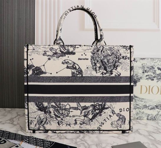 Large Dior Book Tote Latte Toile de Jouy Zodiac Embroidery - DB039 - Image 5