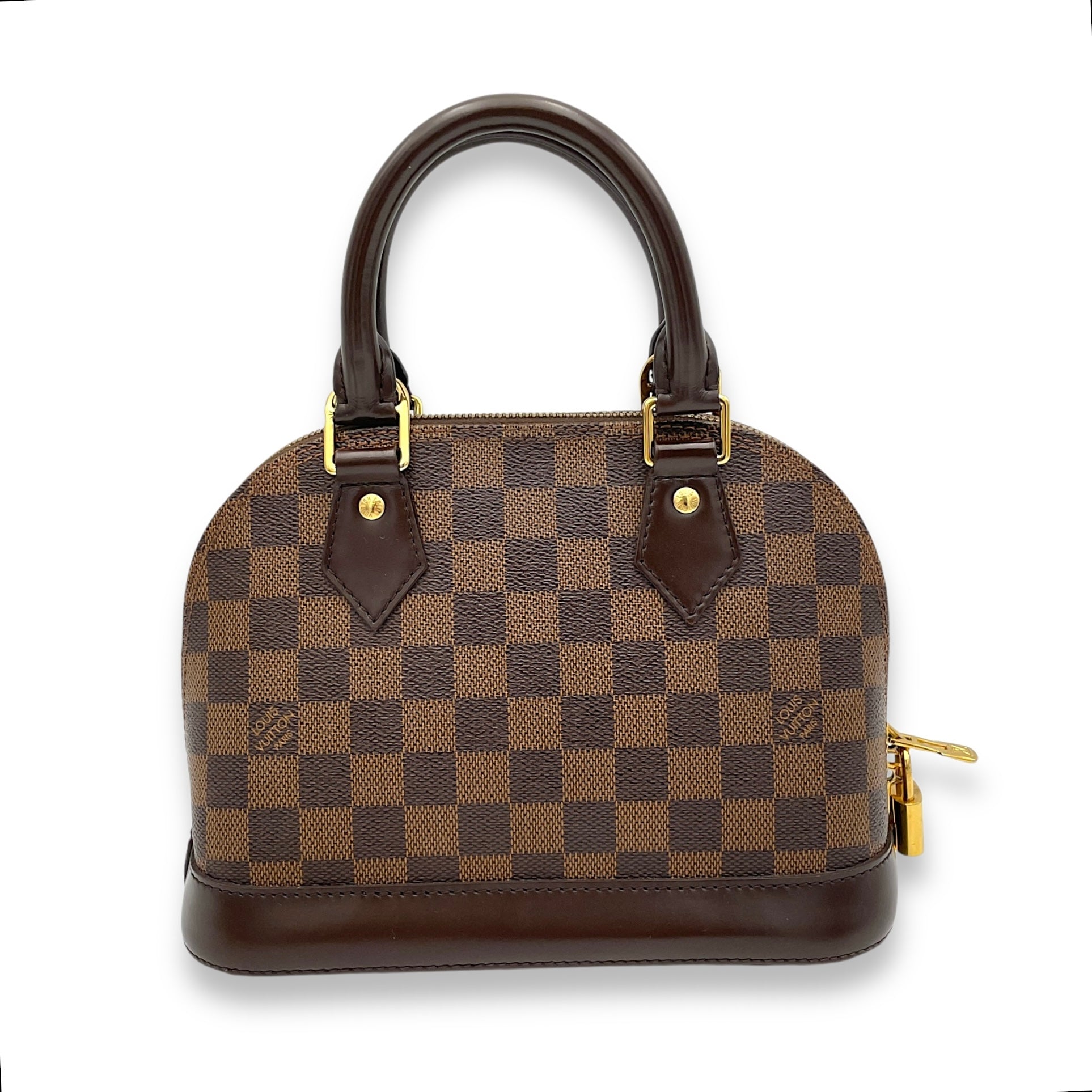 Alma BB Damier Ebene Top Handle Bag in Coated Canvas, Gold hardware - Image 3