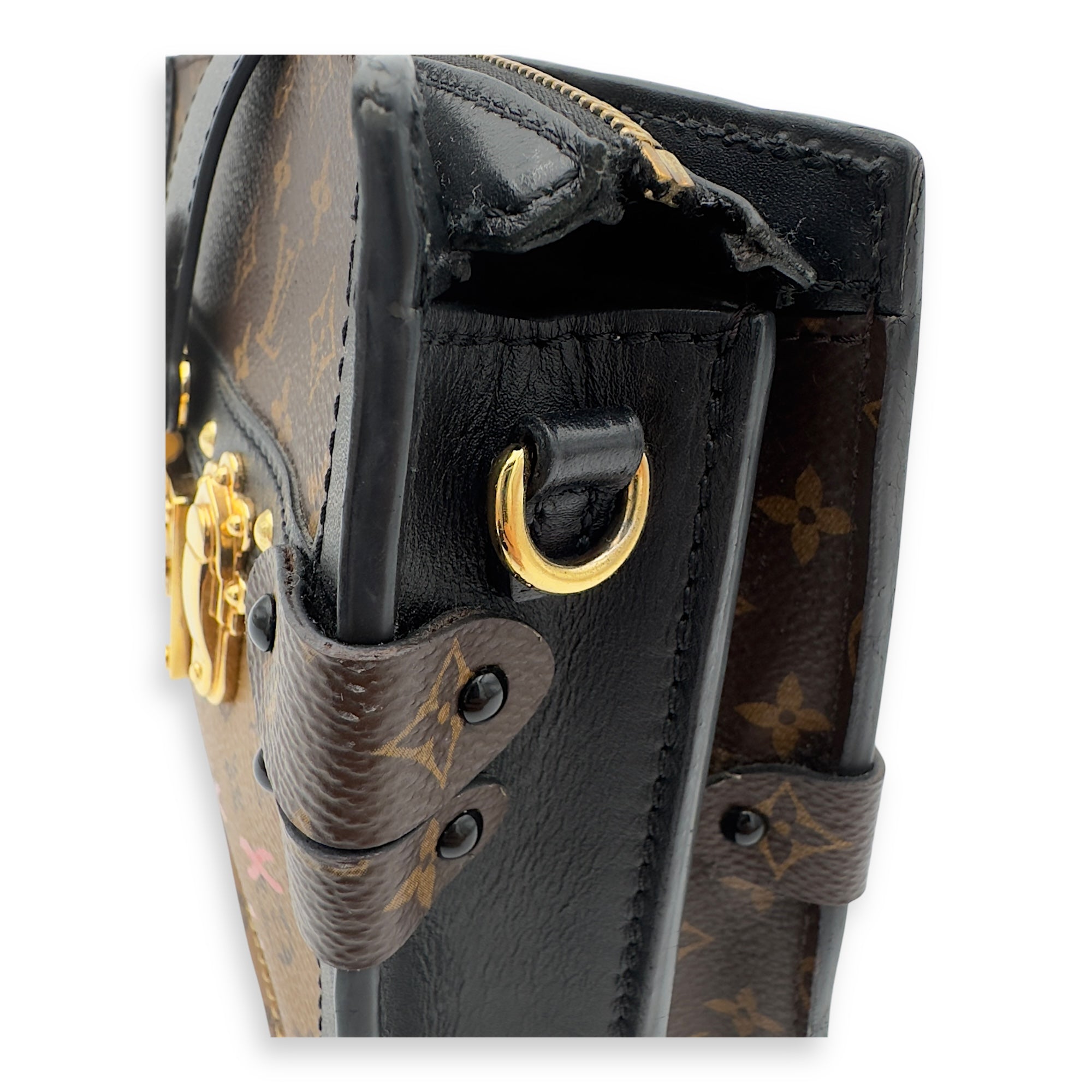 Trunk Clutch 2 Way Brown Crossbody Bag in Coated Canvas, Gold hardware - Image 16