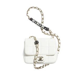 Mini Flap Bag Lambskin Gold-Tone Metal White
