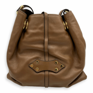 Studs Bucket Bag Brown in Nappa Leather, Gold hardware