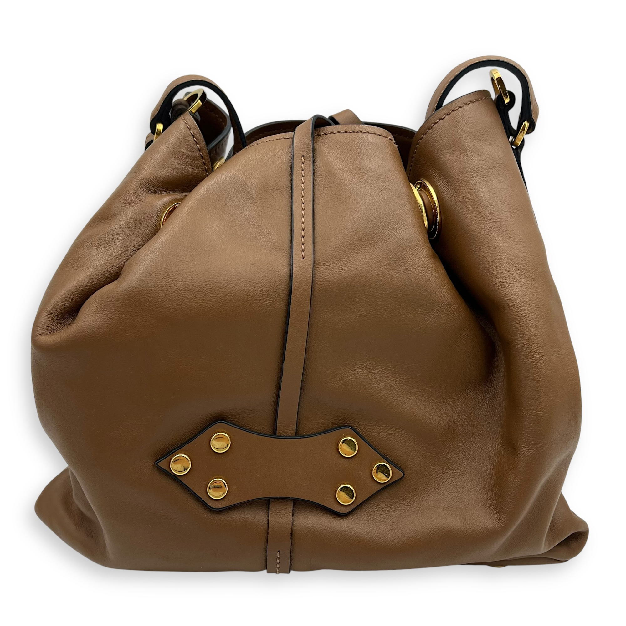 Studs Bucket Bag Brown in Nappa Leather, Gold hardware - Image 3