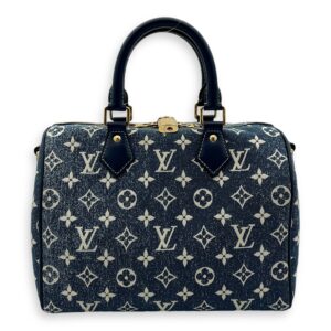 Speedy Top Handle Bag 30 Blue in Denim, Gold hardware