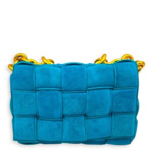 Cassette Crossbody Bag Blue in Suede Leather, Gold hardware