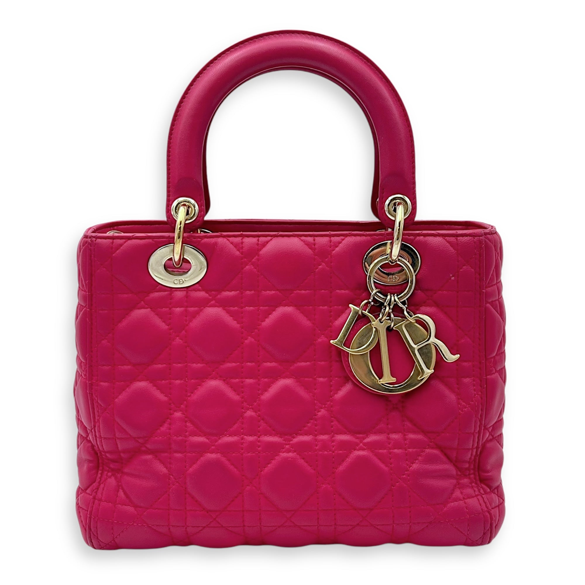 Lady Dior Medium Pink Top Handle Bag in Lambskin, Gold hardware