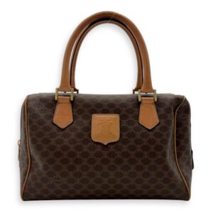 Vintage Macadam Boston Top Handle Bag Brown in Coated Canvas, Gold hardware