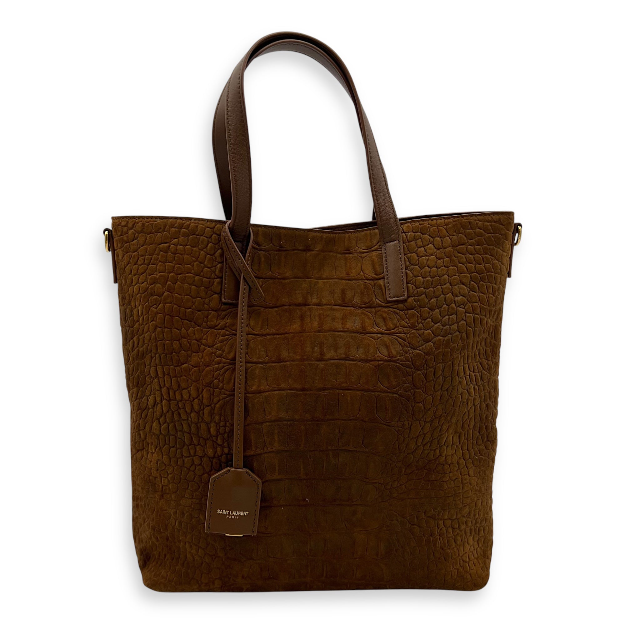 Shopping Tote Bag Brown in Suede Leather, Gold hardware
